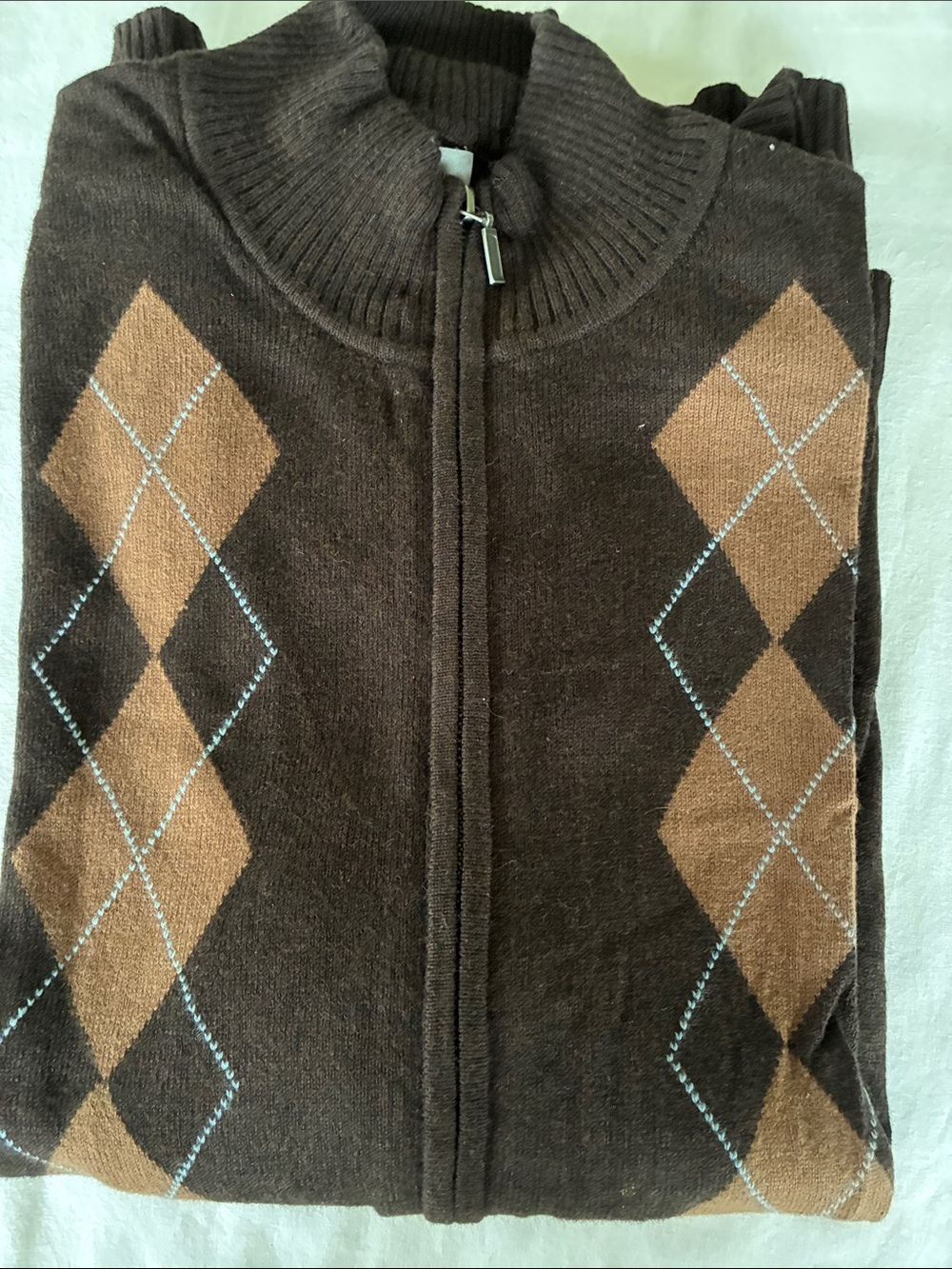 Apt. 9 Brown and Tan Argyle Full-Zip Sweater